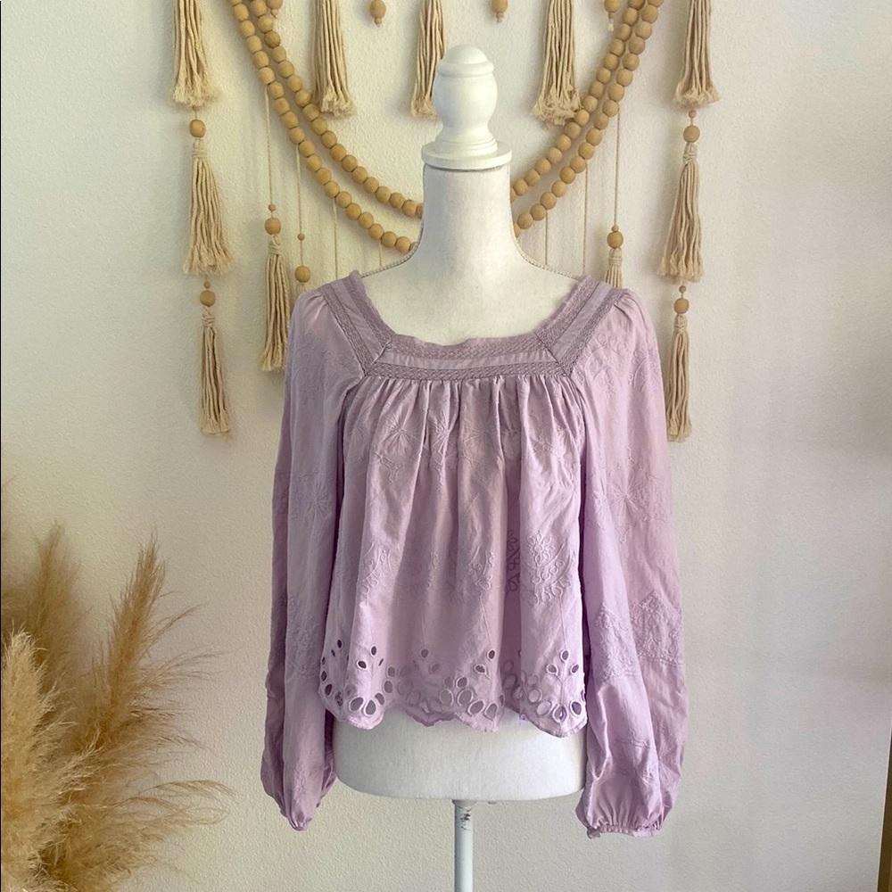 Universal Thread Lavender Cropped Blouse Square N… - image 2